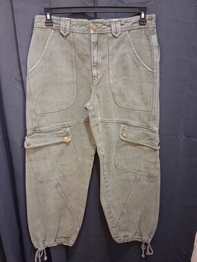 Free People Olive Green Denim Cargo Pants